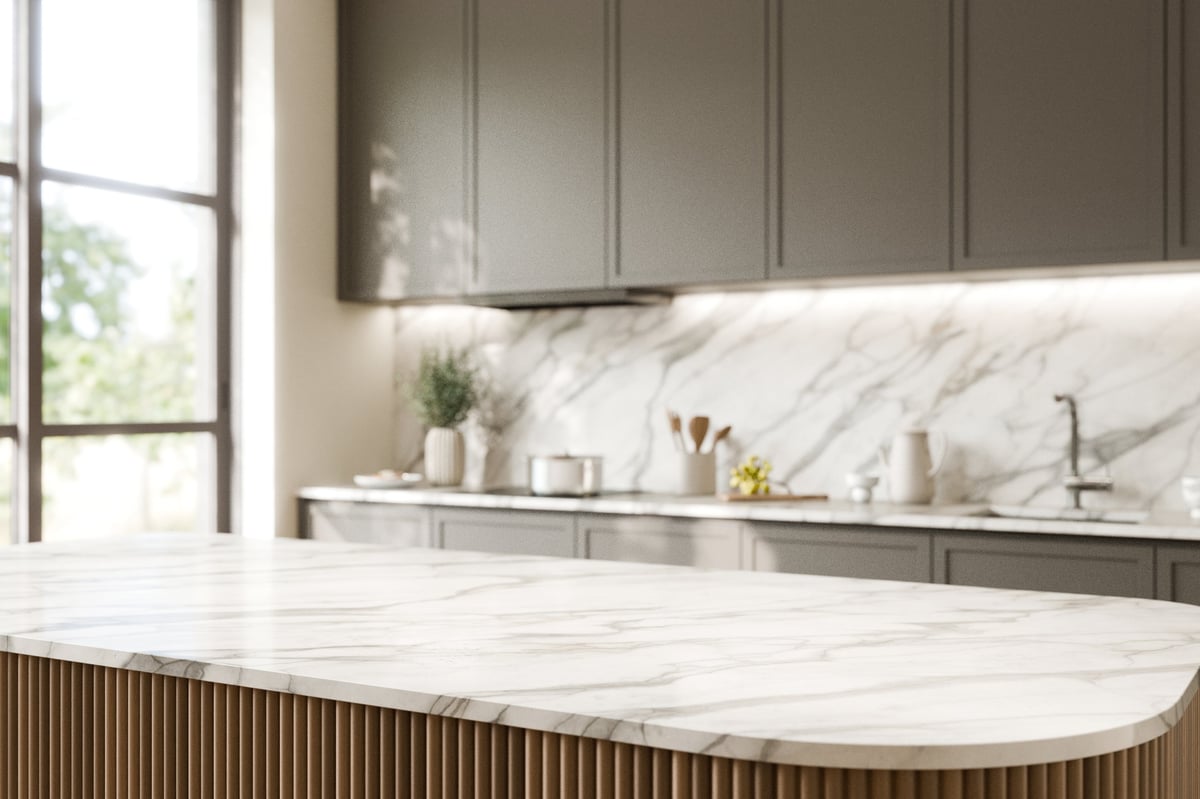 Elegant modern kitchen with a polished marble countertop